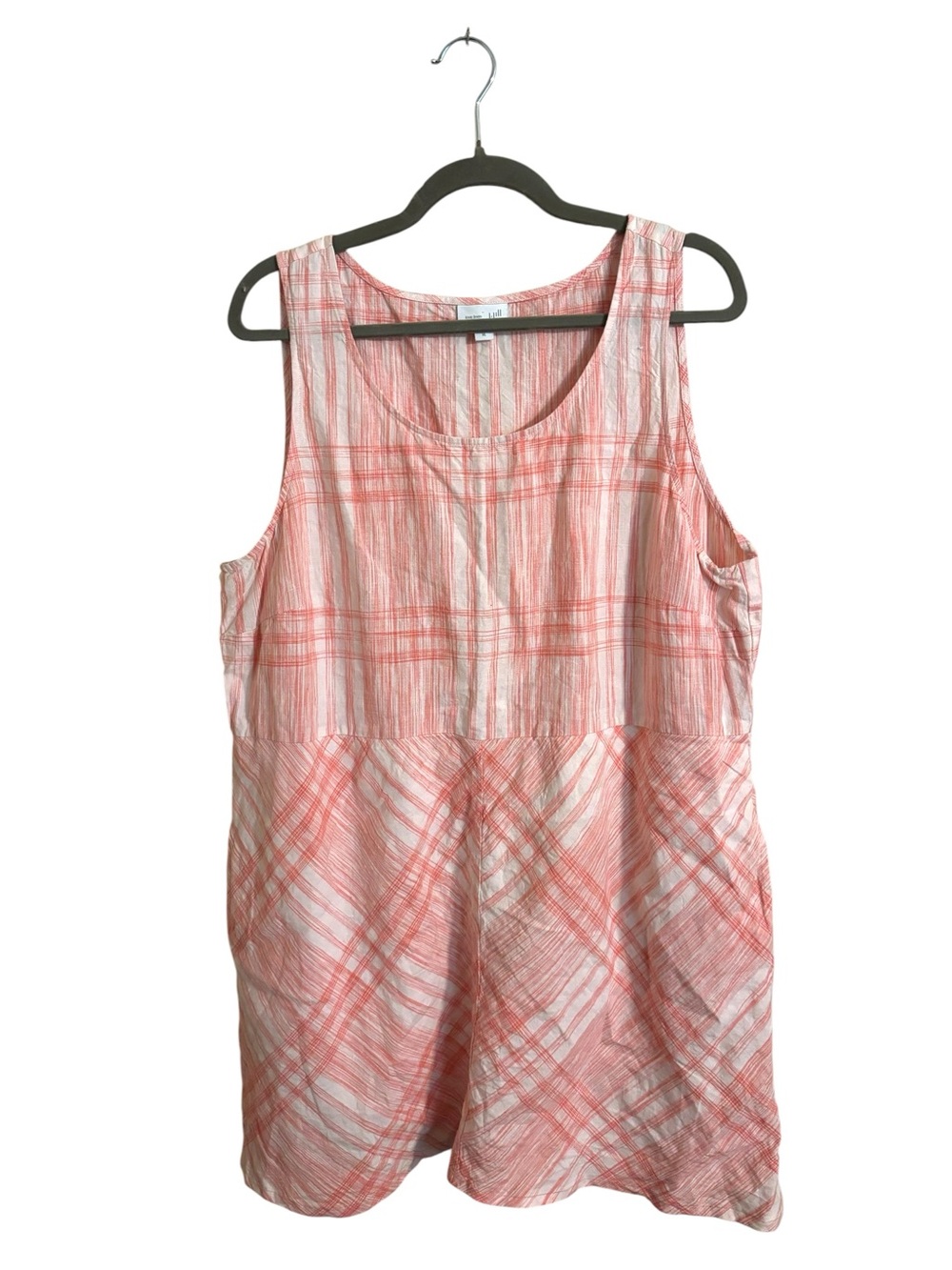J. Jill Love Linen Plaid Coral Sleeveless Shift Dress XL